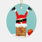 Santa Claus stuck in the chimney on the roof Keramik Ornament (Links)