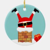 Santa Claus stuck in the chimney on the roof Keramik Ornament (Hinten)