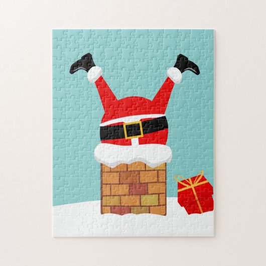 Santa Claus stuck in the chimney on the roof Puzzle (Vertikal)