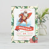 Santa Claus Surfer Cartoon Illustration Einladung (Stehend Vorderseite)