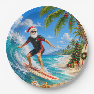 Santa Claus Surft am Strand Weihnachtsfeier  Pappteller