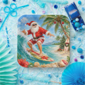 Santa Claus Surft am Strand Weihnachtsfeier Pappteller (Party)