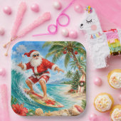 Santa Claus Surft am Strand Weihnachtsfeier Pappteller (Party)