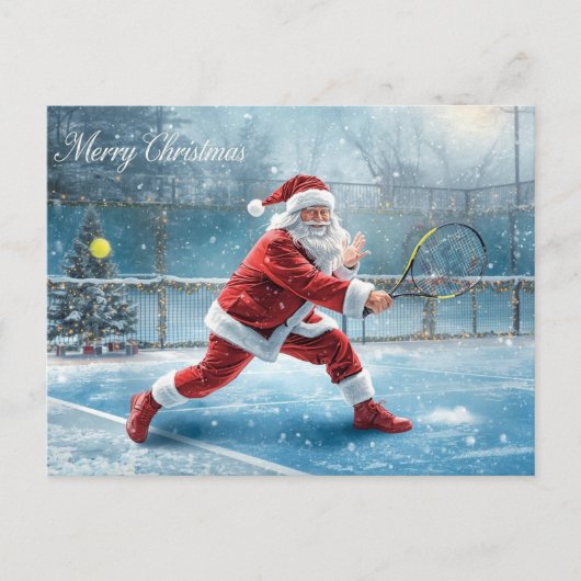 Santa Claus Tennis Winterurlaub Feiertagspostkarte (Vorderseite)