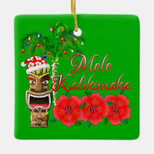 Santa Claus Tiki Mele Kalikimaka Keramikornament