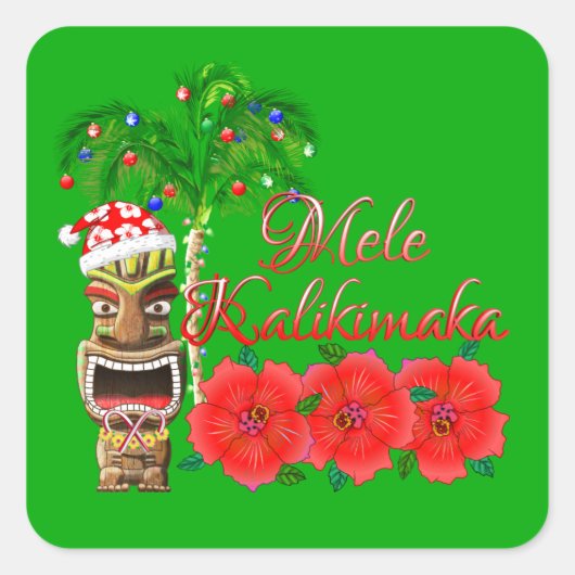 Santa Claus Tiki Mele Kalikimaka Quadratischer Aufkleber (Vorderseite)