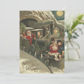 Santa Claus Train Holly Garland Kinder Einladung (Stehend Vorderseite)