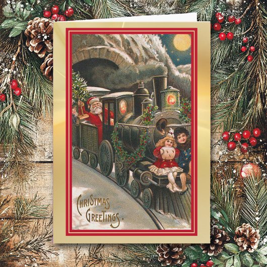 Santa Claus Train Vintage Karte