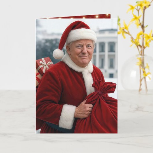 Santa Claus Trump mit einem roten Geschenksack Karte (Gelbe Blume)