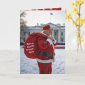 Santa Claus Trump mit einem roten Geschenksack Karte (Gelbe Blume)