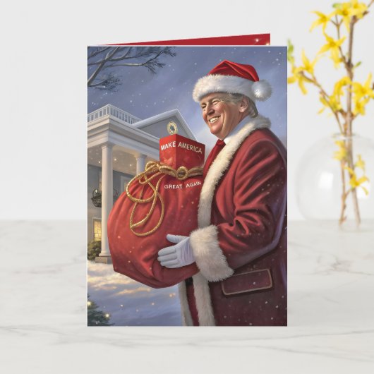 Santa Claus Trump mit Geschenktasche Karte (Gelbe Blume)