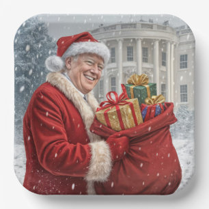 Santa Claus Trump mit Geschenktasche Pappteller