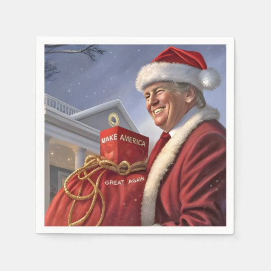 Santa Claus Trump mit Geschenktasche Serviette (Vorderseite)