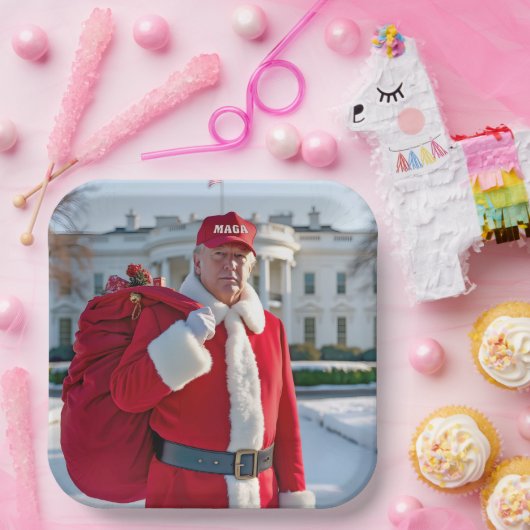 Santa Claus Trump mit MAGA Hat Pappteller (Party)