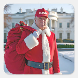 Santa Claus Trump mit MAGA Hat Quadratischer Aufkleber