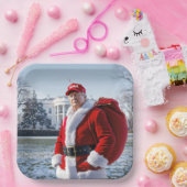 Santa Claus Trump mit rotem Sack Pappteller (Party)