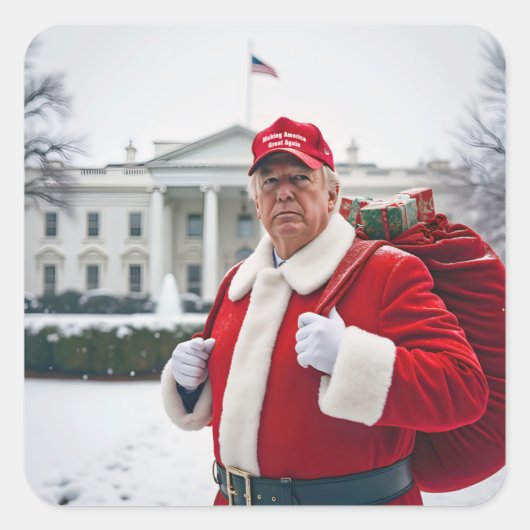 Santa Claus Trump mit rotem Sack Quadratischer Aufkleber (Vorderseite)