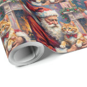Santa Claus Turkish Angora Cat Christmas Art Geschenkpapier (Rolleneckpunkt)