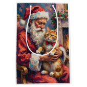 Santa Claus Turkish Angora Cat Christmas Art Mittlere Geschenktüte (Vorderseite)