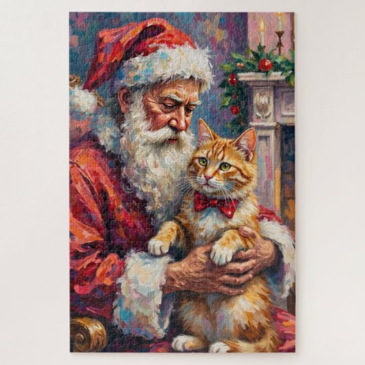 Santa Claus Turkish Angora Cat Christmas Art Puzzle (Vertikal)