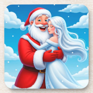 Santa Claus umarmt eine Schneekönigin Getränkeuntersetzer