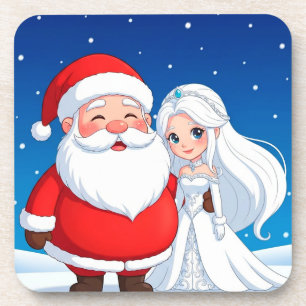 Santa Claus umarmt eine Schneekönigin Getränkeuntersetzer