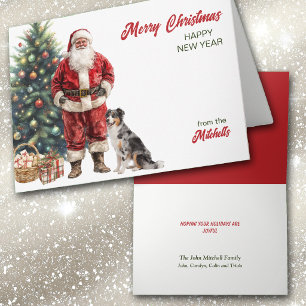 Santa Claus und Australian Shepherd Hund Weihnacht Feiertagskarte