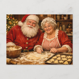 Santa Claus und Frau Claus backen Kekse  Feiertagspostkarte