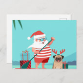 Santa Claus und His Pug Wir haben Surfboard Postkarte (Vorne/Hinten)
