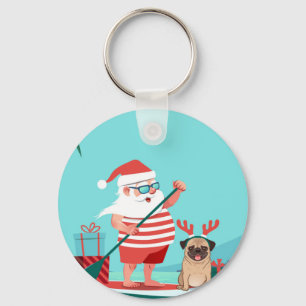 Santa Claus und His Pug Wir haben Surfboard Schlüsselanhänger