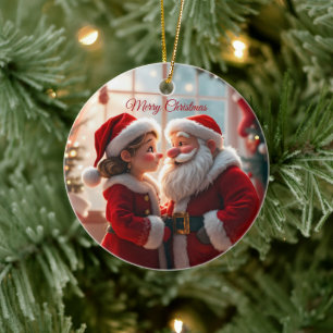 Santa Claus und Mrs. Claus feiern X-Mas, Spaß Keramik Ornament
