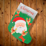 Santa Claus und Reindeer niedlicher personalisiert Kleiner Weihnachtsstrumpf<br><div class="desc">Weihnachtsmann und Rentier mit personalisiertem Namen Kleiner Weihnachtsmann Strumpf</div>
