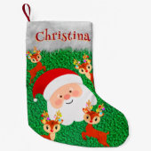 Santa Claus und Reindeer niedlicher personalisiert Kleiner Weihnachtsstrumpf (Vorderseite)