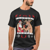 Santa Claus und Rentier Arm Wrestling Ugly Christ T-Shirt (Vorderseite)