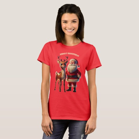 Santa Claus und Rudolph der Rotnasen-Rentier URM T-Shirt (Vorne ganz)