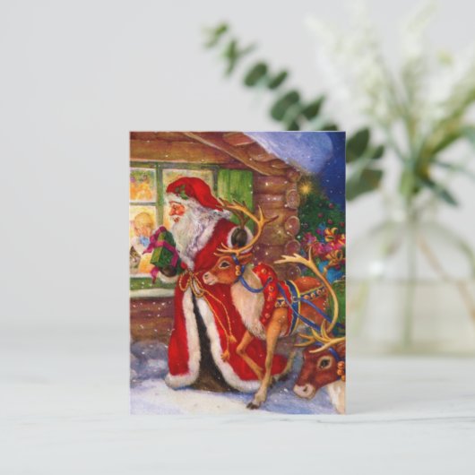 Santa Claus und Rudolph Postkarte (Stehend Vorderseite)