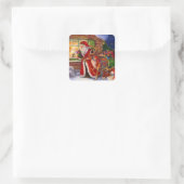 Santa Claus und Rudolph Quadratischer Aufkleber (Tasche)