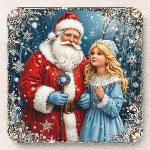 Santa Claus und Schneemädchen in einem Winterwunde Getränkeuntersetzer