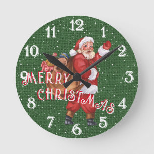 Santa Claus und seine Spielzeugtasche - Frohe Weih Runde Wanduhr