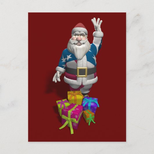 Santa Claus US Flag Jacket Feiertagspostkarte (Vorderseite)