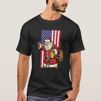 Santa Claus Vertikale amerikanische Flagge T-Shirt