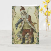 Santa Claus Vintag Illustration Karte (Gelbe Blume)