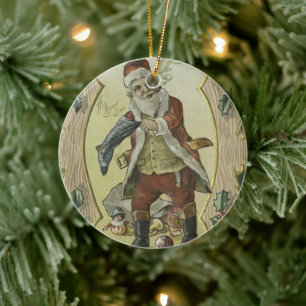 Santa Claus Vintag Illustration Keramik Ornament