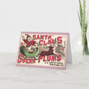 Santa Claus Vintag Illustration Sleigh Feiertagskarte