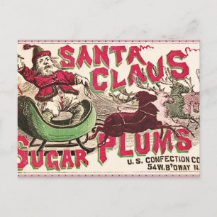 Santa Claus Vintag Illustration Sleigh Feiertagspostkarte