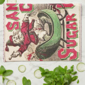 Santa Claus Vintag Illustration Sleigh Geschirrtuch (Gefaltet)
