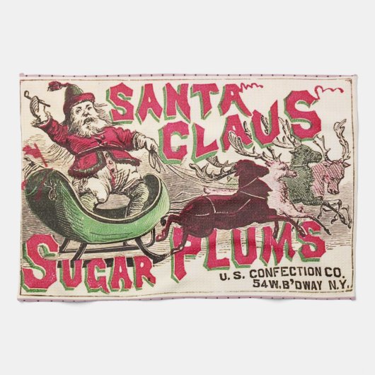 Santa Claus Vintag Illustration Sleigh Geschirrtuch (Horizontal)