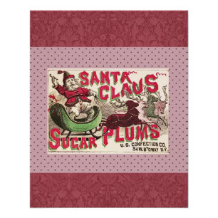 Santa Claus Vintag Illustration Sleigh Poster