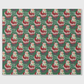 Santa Claus Vintag Style Green Retro Weihnachten Geschenkpapier (Flach)