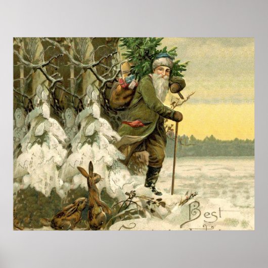Santa Claus Vintager antiker Weihnachtsbaum Poster (Vorne)